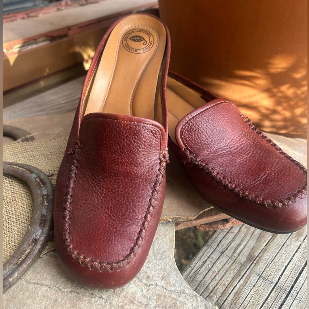 Burgundy Red Leather Kitten Heel Mules EUC Size 8